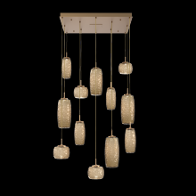 Hammerton CHB0091-12-NB-B-C01-L1 - Vessel 12pc Square Multi-Pendant-Novel Brass-Bronze Blown Glass-Cloth Braided Cord-LED 2700K