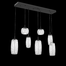 Hammerton PLB0091-07-MB-C-C01-L3 - Vessel 7pc Linear Multi-Pendant-Matte Black-Clear Blown Glass-Cloth Braided Cord-LED 3000K