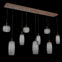 Hammerton PLB0091-09-BB-S-C01-L3 - Vessel 9pc Linear Multi-Pendant-Burnished Bronze-Smoke Blown Glass-Cloth Braided Cord-LED 3000K