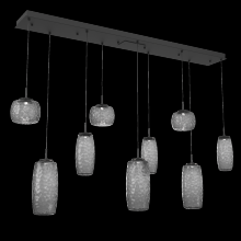 Hammerton PLB0091-09-MB-S-C01-L3 - Vessel 9pc Linear Multi-Pendant-Matte Black-Smoke Blown Glass-Cloth Braided Cord-LED 3000K