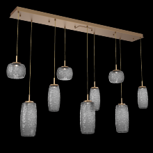 Hammerton PLB0091-09-NB-S-C01-L3 - Vessel 9pc Linear Multi-Pendant-Novel Brass-Smoke Blown Glass-Cloth Braided Cord-LED 3000K