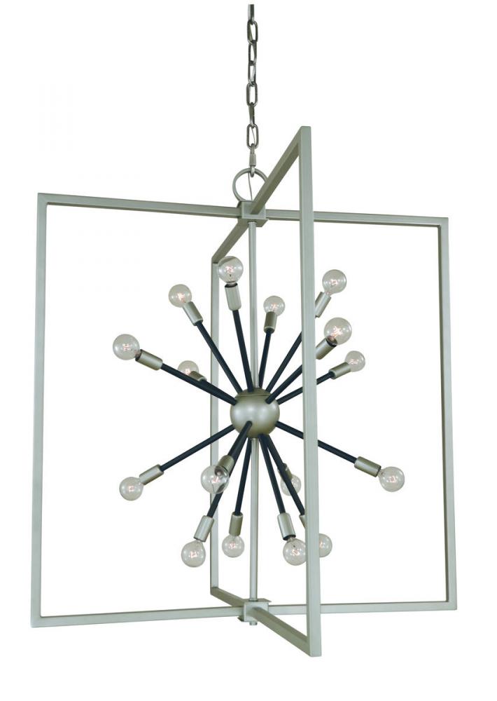 16-LIGHT SATIN PEWTER/MATTE BLACK FOYER PYXIS CHANDELIER