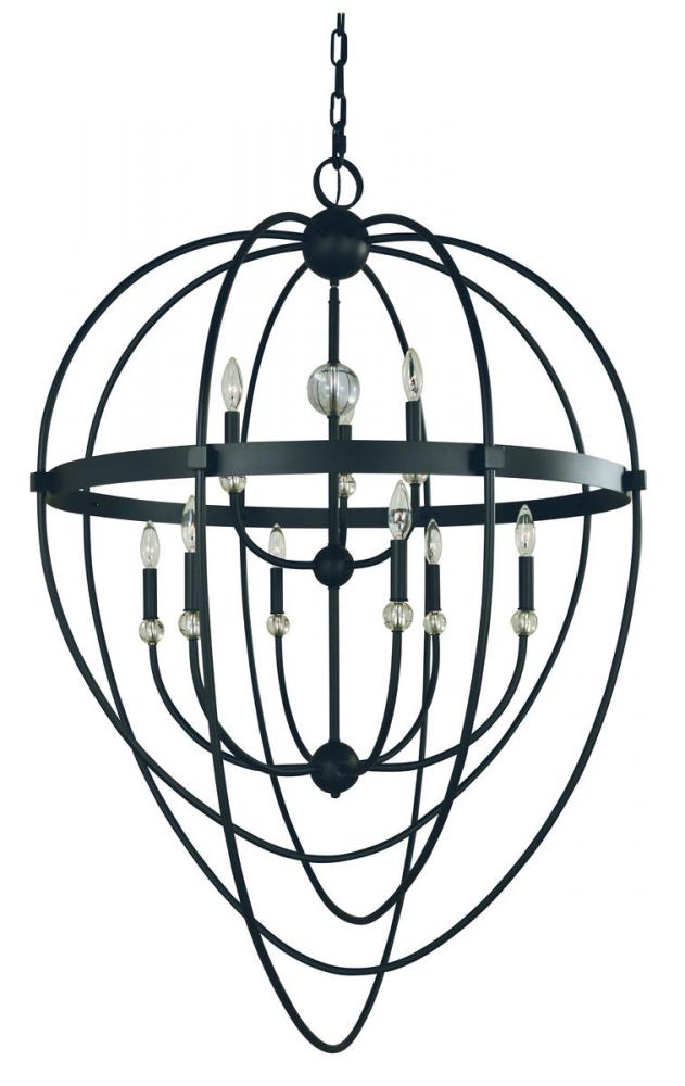 9-LIGHT MATTE BLACK AURORA FOYER CHANDELIER