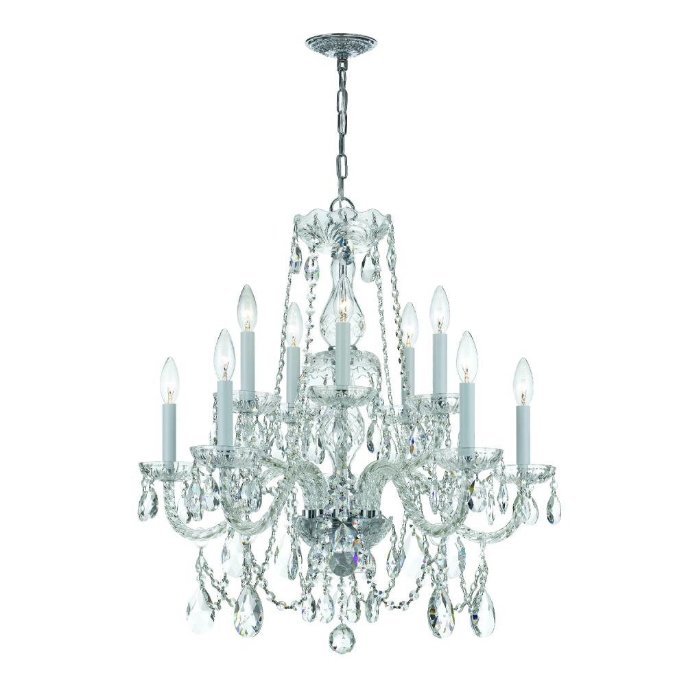 Traditional Crystal 10 Light Swarovski Strass Crystal Polished Chrome Chandelier