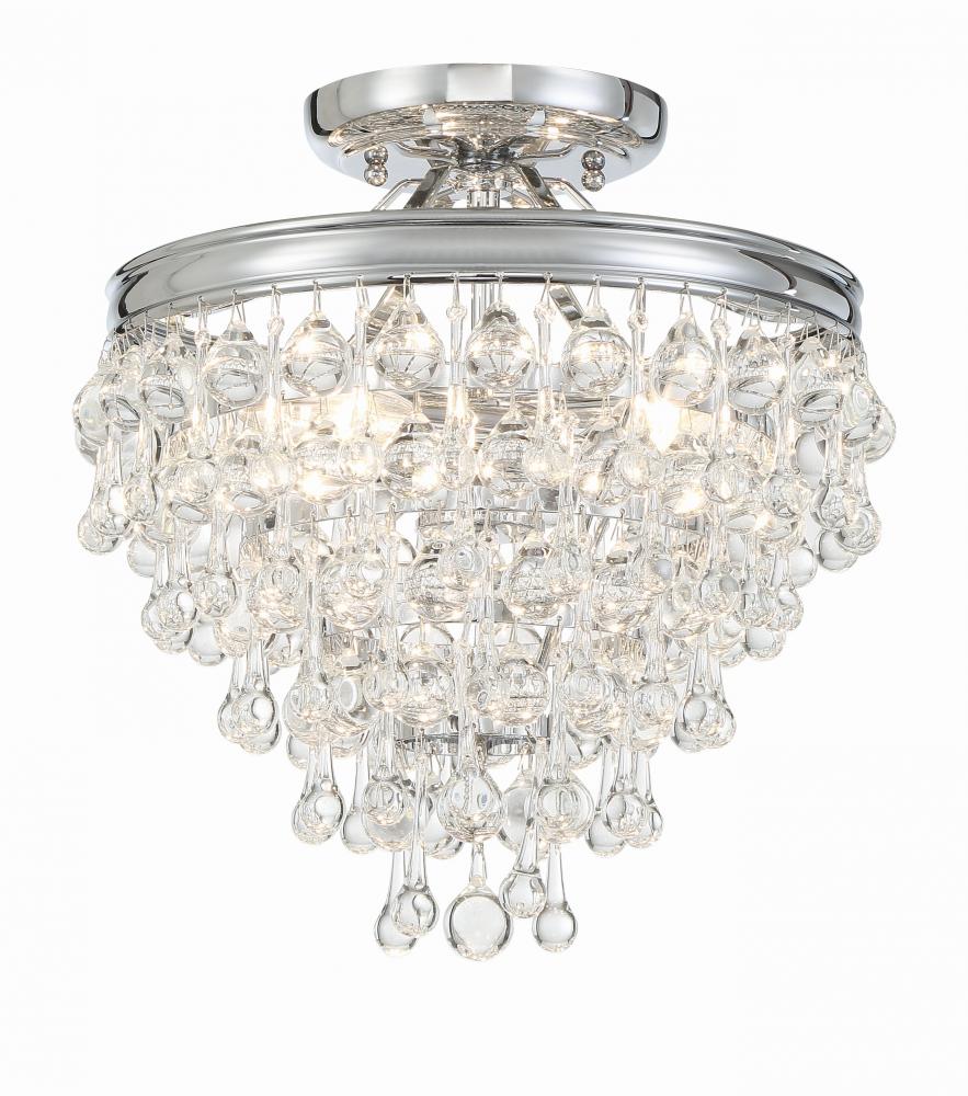 Calypso 3 Light Crystal Teardrop Polished Chrome Semi Flush Mount