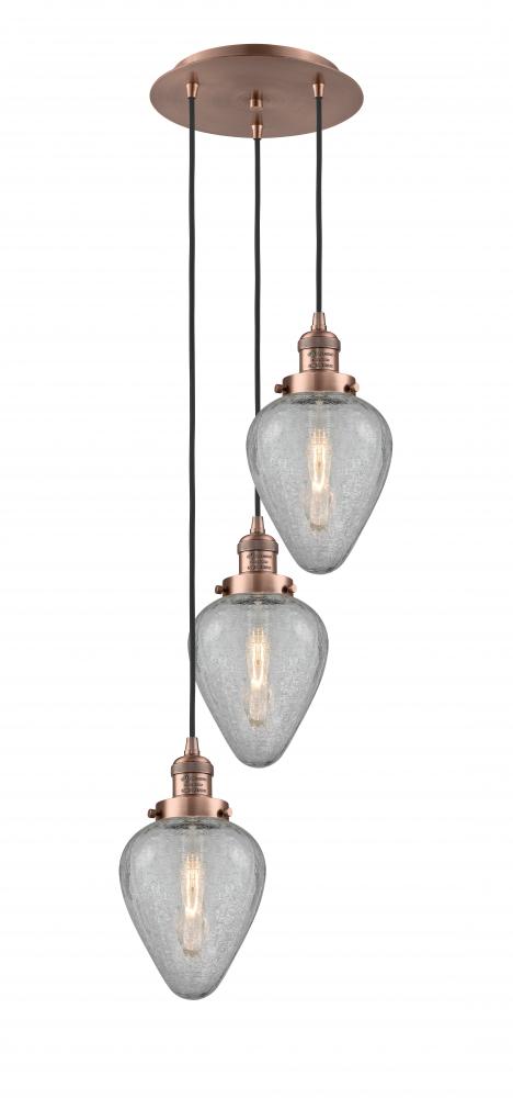 Geneseo - 3 Light - 13 inch - Antique Copper - Cord hung - Multi Pendant