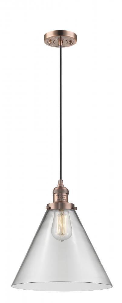 Cone - 1 Light - 12 inch - Antique Copper - Cord hung - Mini Pendant