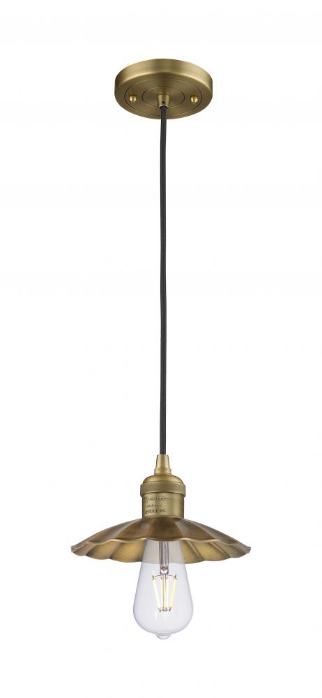 Scallop - 1 Light - 8 inch - Brushed Brass - Cord Hung - Mini Pendant