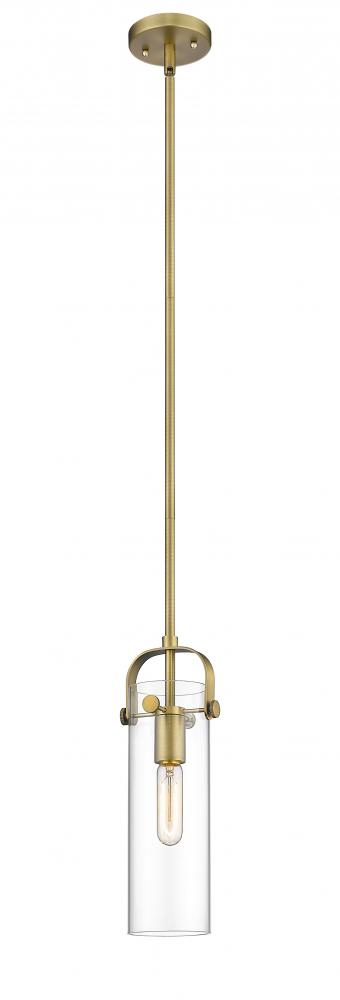 Pilaster - 1 Light - 12 inch Long Glass - Brushed Brass - Stem hung - Mini Pendant