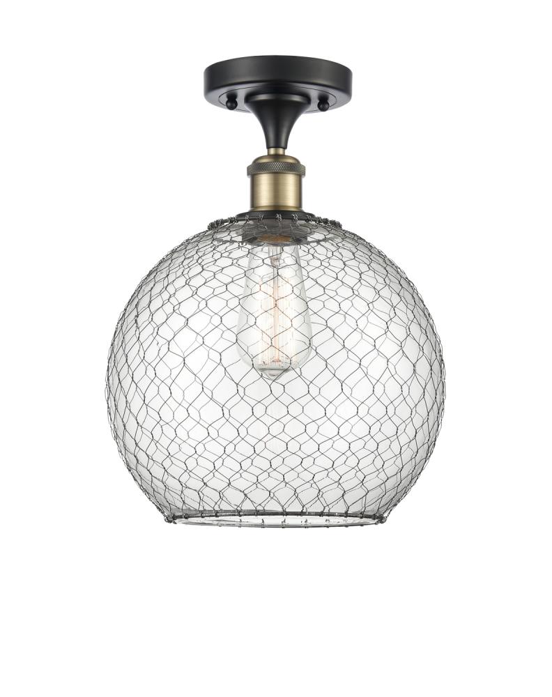 Farmhouse Chicken Wire - 1 Light - 10 inch - Black Antique Brass - Semi-Flush Mount