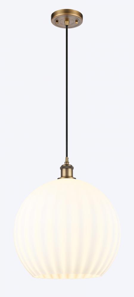 White Venetian - 1 Light - 14 inch - Brushed Brass - Cord Hung - Pendant