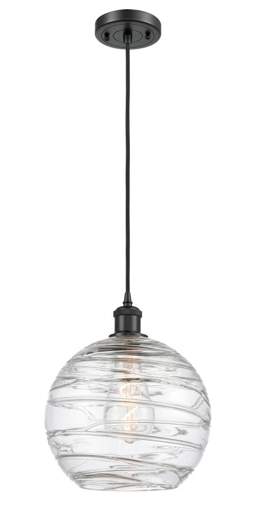 Athens Deco Swirl - 1 Light - 10 inch - Matte Black - Cord hung - Mini Pendant