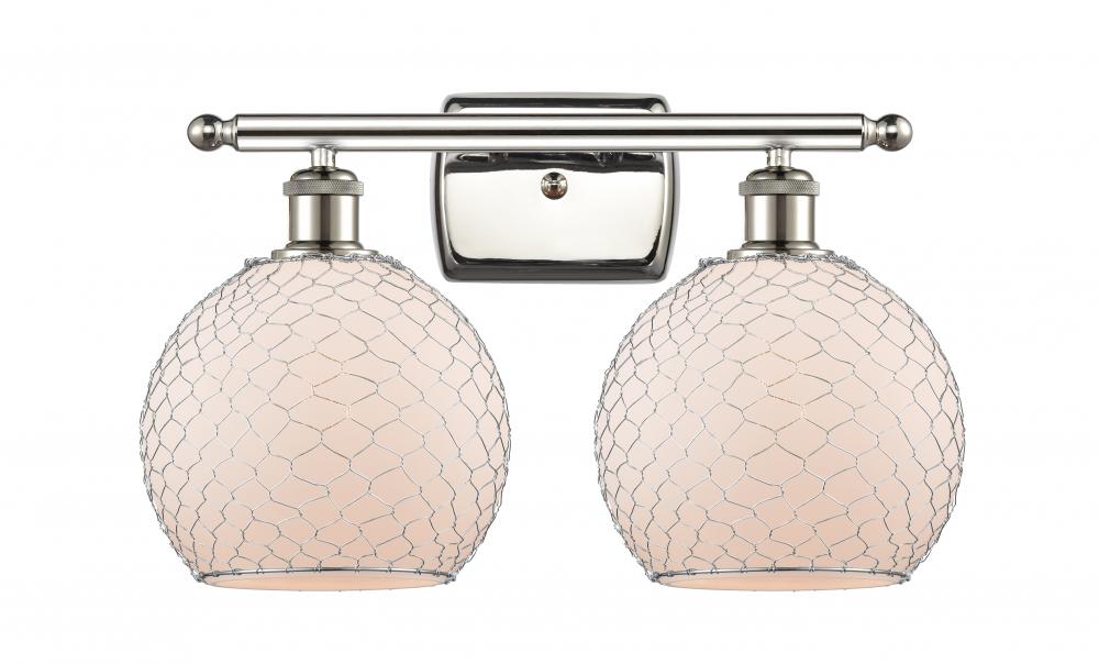 Farmhouse Chicken Wire - 2 Light - 18 inch - Polished Nickel - Bath Vanity Light