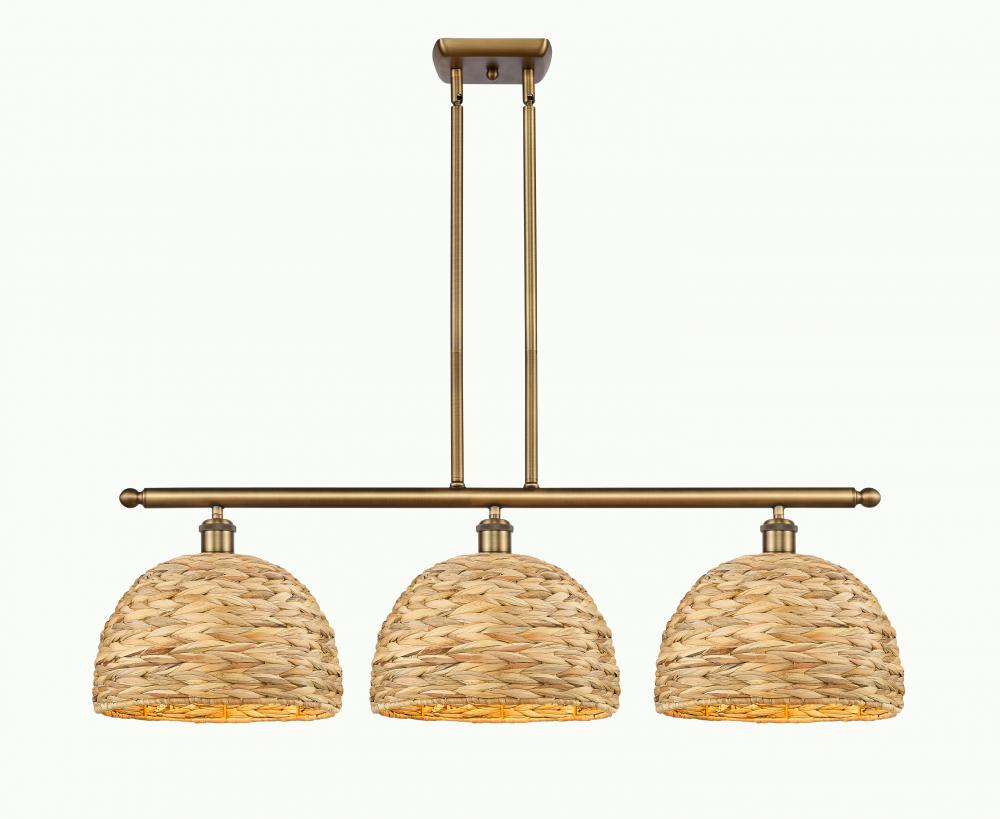 Woven Rattan - 3 Light - 39 inch - Brushed Brass - Multi Pendant