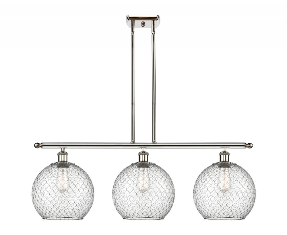 Farmhouse Chicken Wire - 3 Light - 37 inch - Polished Nickel - Cord hung - Island Light