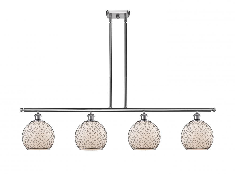 Farmhouse Chicken Wire - 4 Light - 48 inch - Brushed Satin Nickel - Cord hung - Island Light