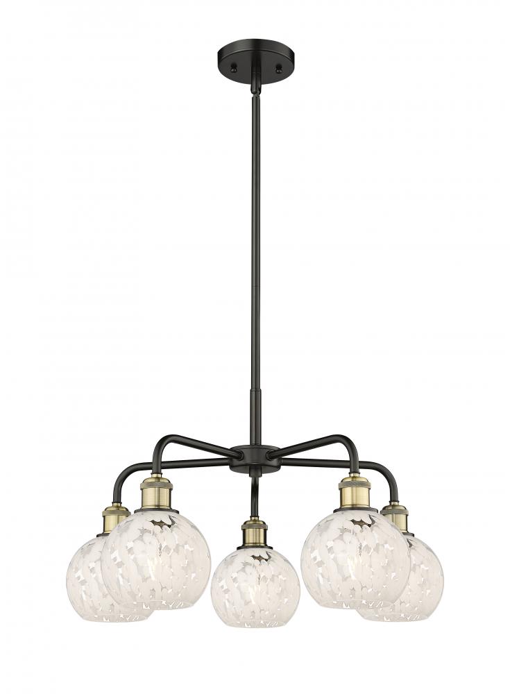 White Mouchette - 5 Light - 24 inch - Black Antique Brass - Chandelier