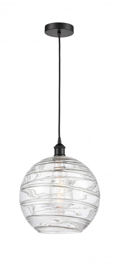 Athens Deco Swirl - 1 Light - 12 inch - Matte Black - Cord hung - Mini Pendant