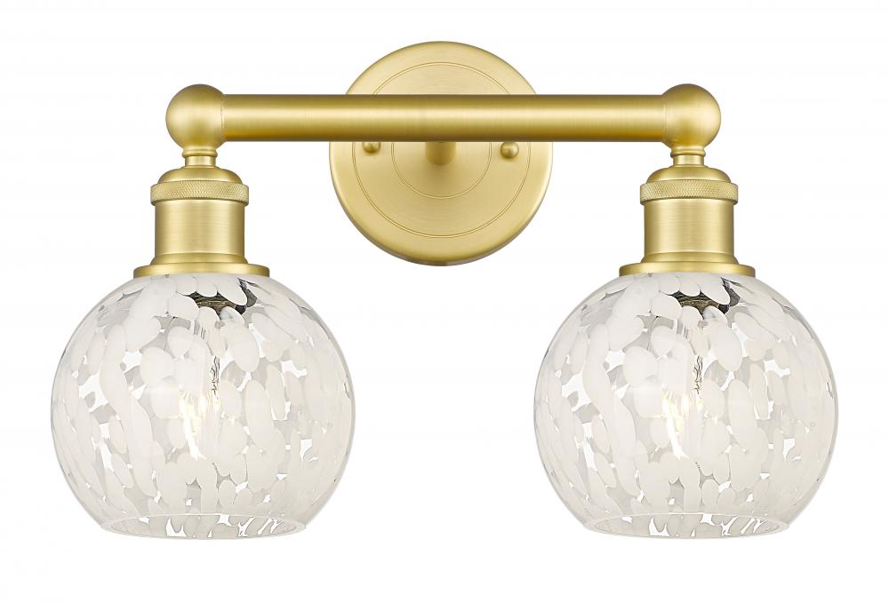 White Mouchette - 2 Light - 15 inch - Satin Gold - Bath Vanity Light