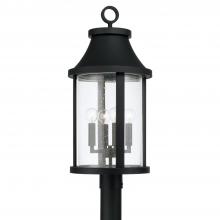 Capital 953645BK - 4-Light Outdoor Cylindrical Post Lantern in Black with Seeded Glass