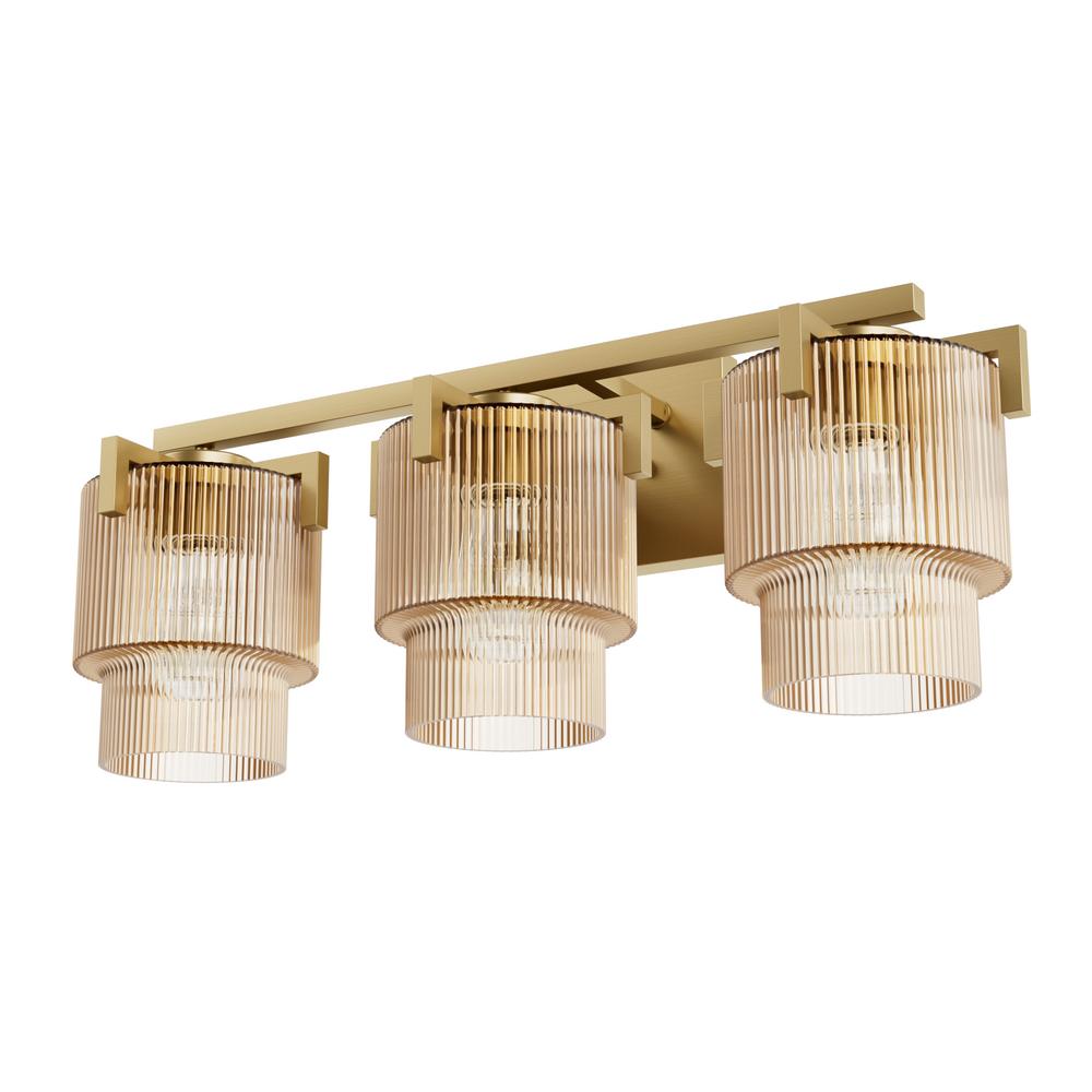 Hunter Ontario Luxe Gold with Amber Glass 3 Light Bathroom Vanity Wall Light Fixture