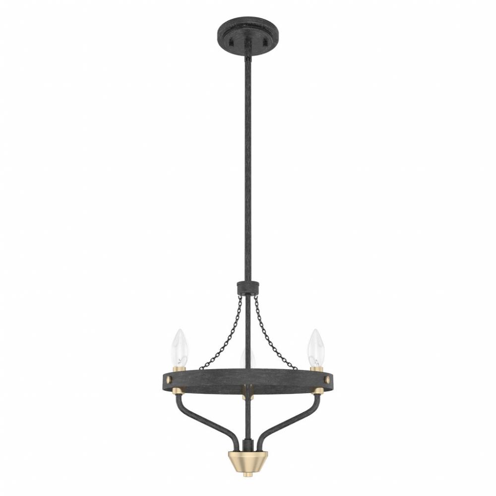 Hunter Merlin Rustic Iron and Alturas Gold 3 Light Chandelier Ceiling Light Fixture