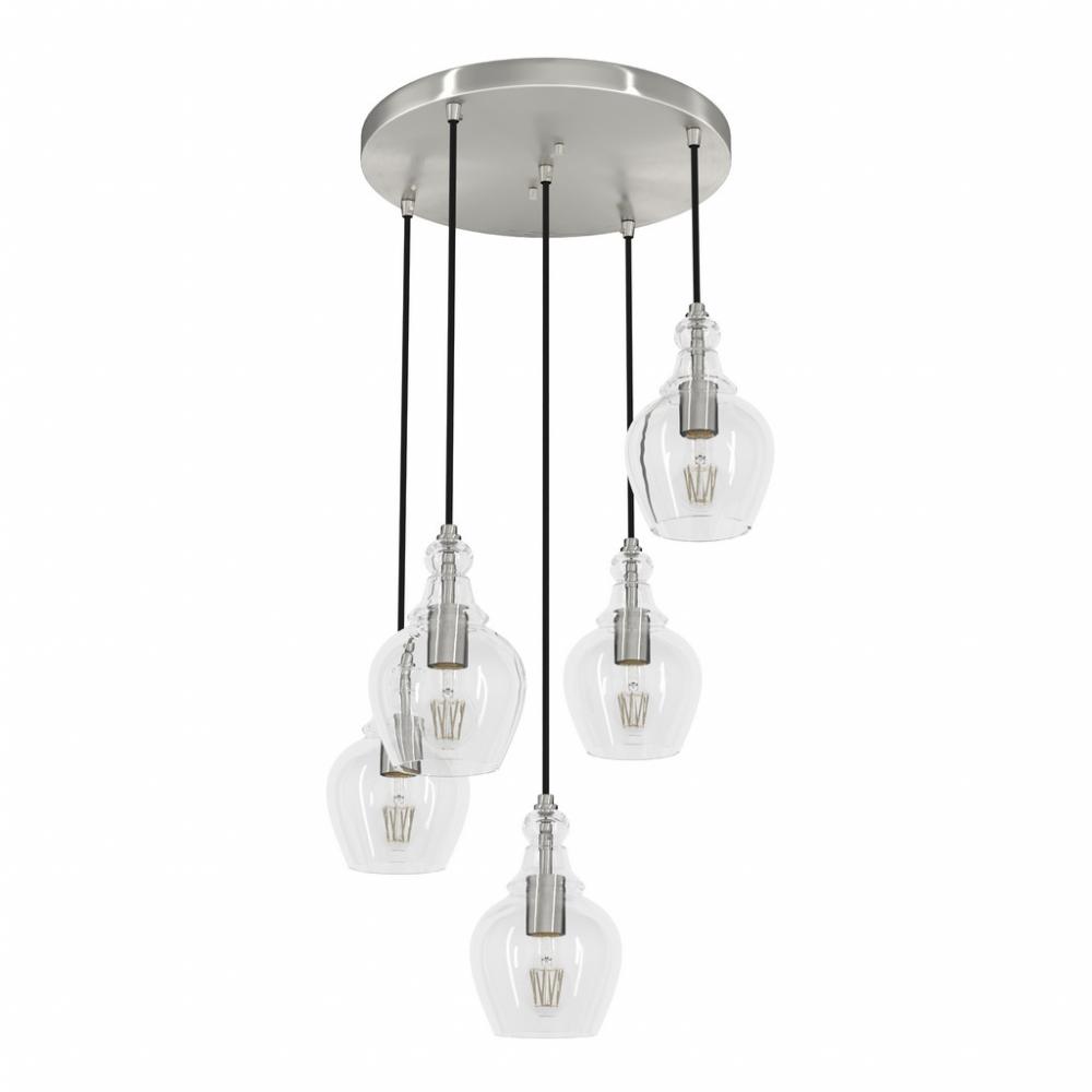 Hunter Maple Park Brushed Nickel with Clear Glass 5 Light Pendant Cluster Ceiling Light Fixture