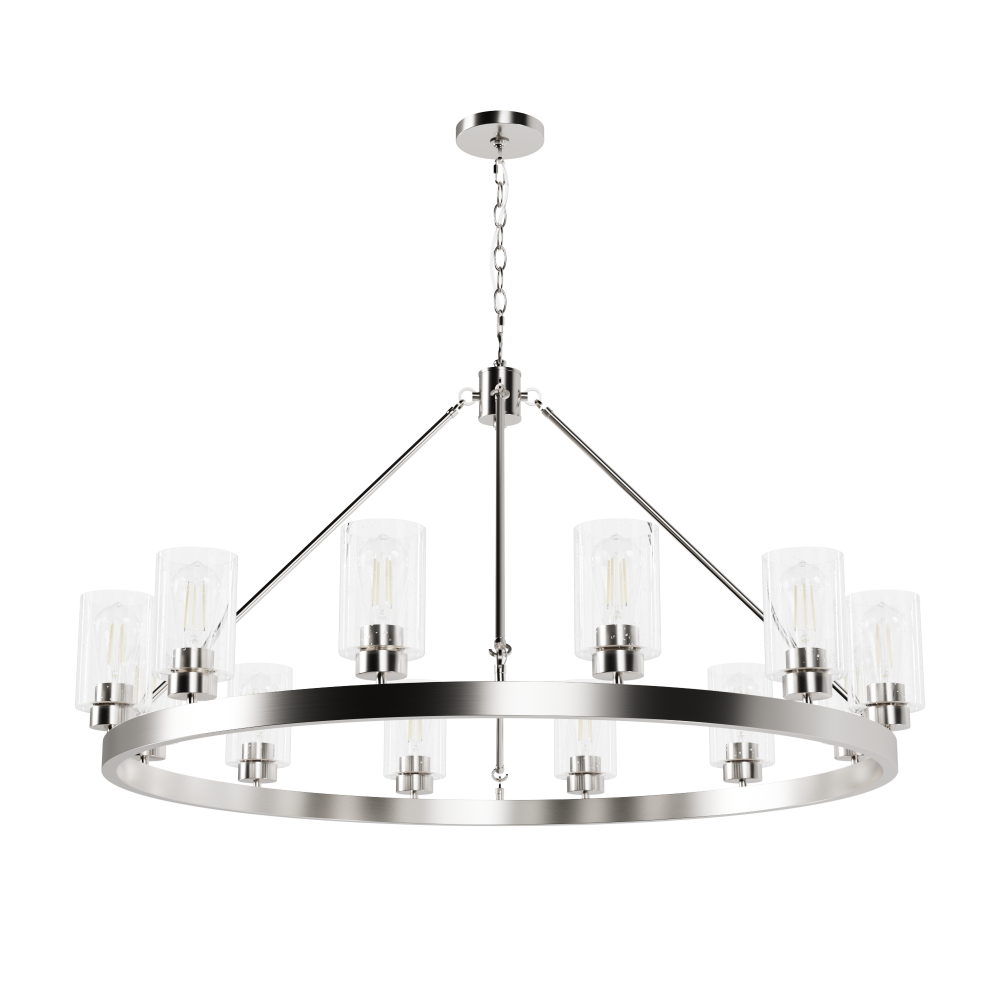 Hunter Hartland Brushed Nickel with Seeded Glass 12 Light Chandelier Ceiling Light Fixture