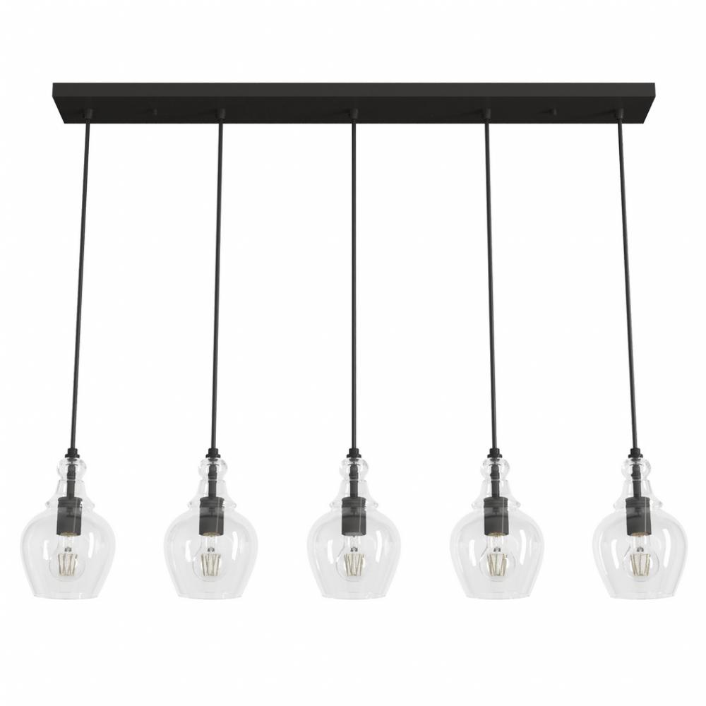 Hunter Maple Park Noble Bronze with Clear Glass 5 Light Pendant Cluster Ceiling Light Fixture