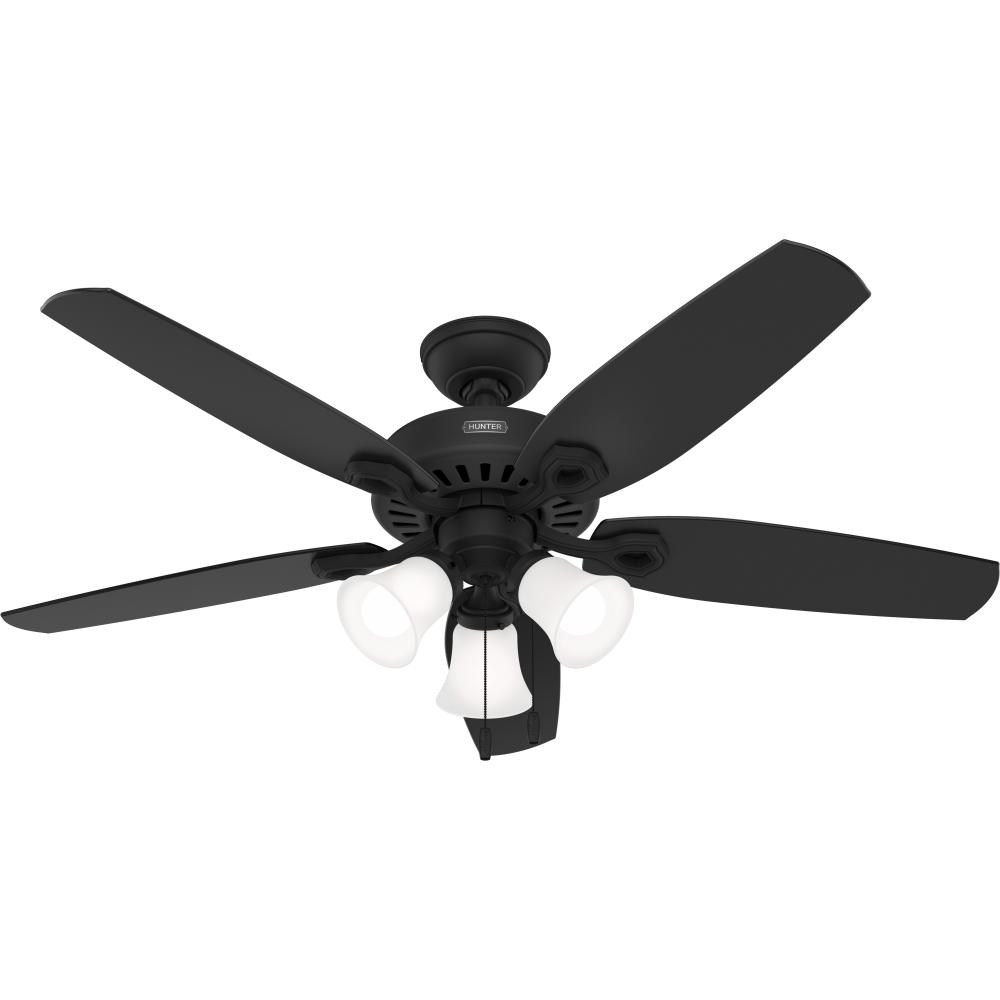 Hunter 52 inch Builder Matte Black Ceiling Fan with LED Light Kit and Pull Chain