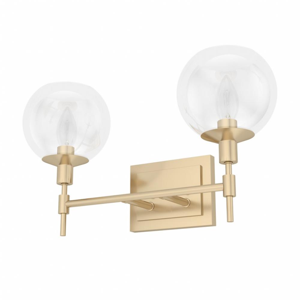 Hunter Xidane Alturas Gold with Clear Glass 2 Light Bathroom Vanity Wall Light Fixture