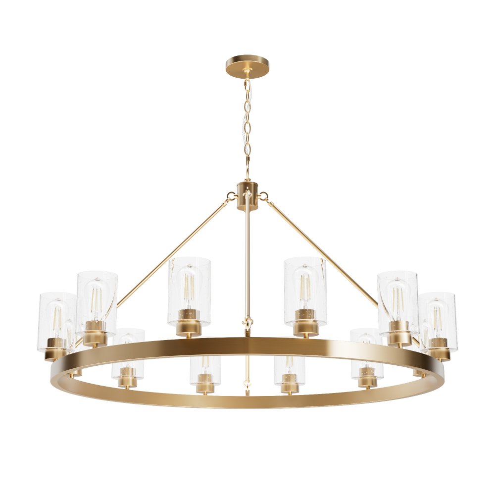 Hunter Hartland Alturas Gold with Seeded Glass 12 Light Chandelier Ceiling Light Fixture