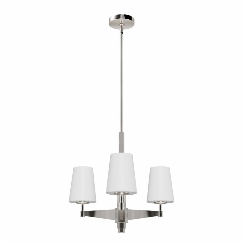 Hunter Nolita Brushed Nickel with Cased White Glass 3 Light Chandelier Ceiling Light Fixture