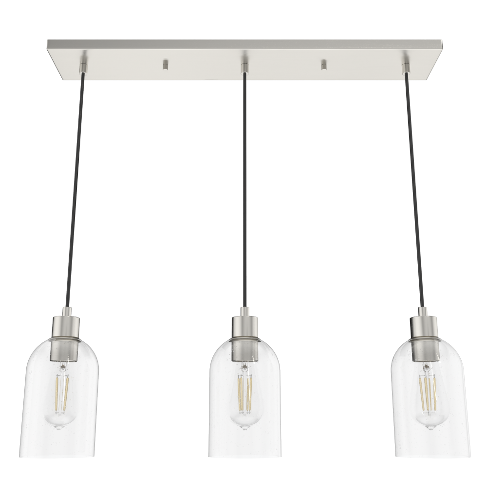 Hunter Lochemeade Brushed Nickel with Seeded Glass 3 Light Pendant Cluster Ceiling Light Fixture