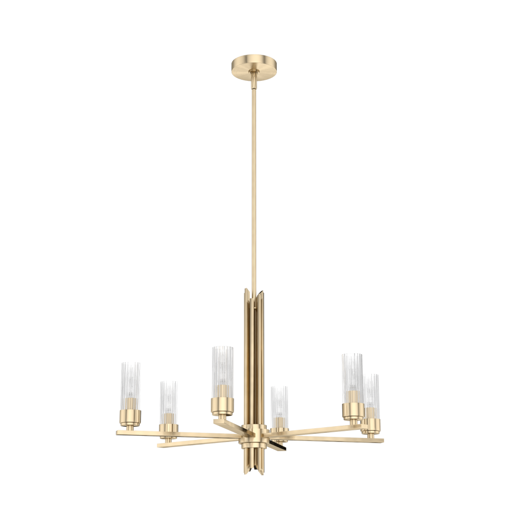 Hunter Gatz Alturas Gold with Clear Glass 6 Light Chandelier Ceiling Light Fixture