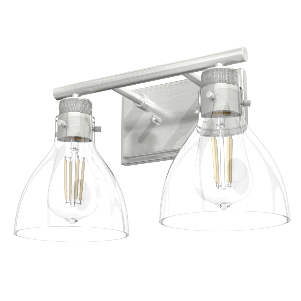 Hunter Van Nuys Brushed Nickel with Clear Glass 2 Light Bathroom Vanity Wall Light Fixture