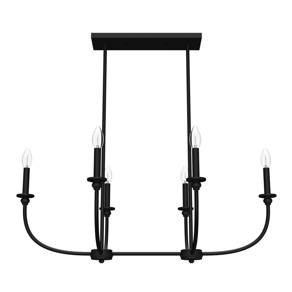 Hunter Southcrest Flat Matte Black 6 Light Chandelier Ceiling Light Fixture