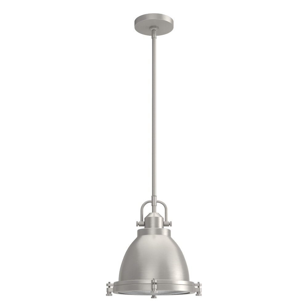 Hunter Bridgemoor Brushed Nickel with Clear Holophane Glass 1 Light Pendant Ceiling Light Fixture