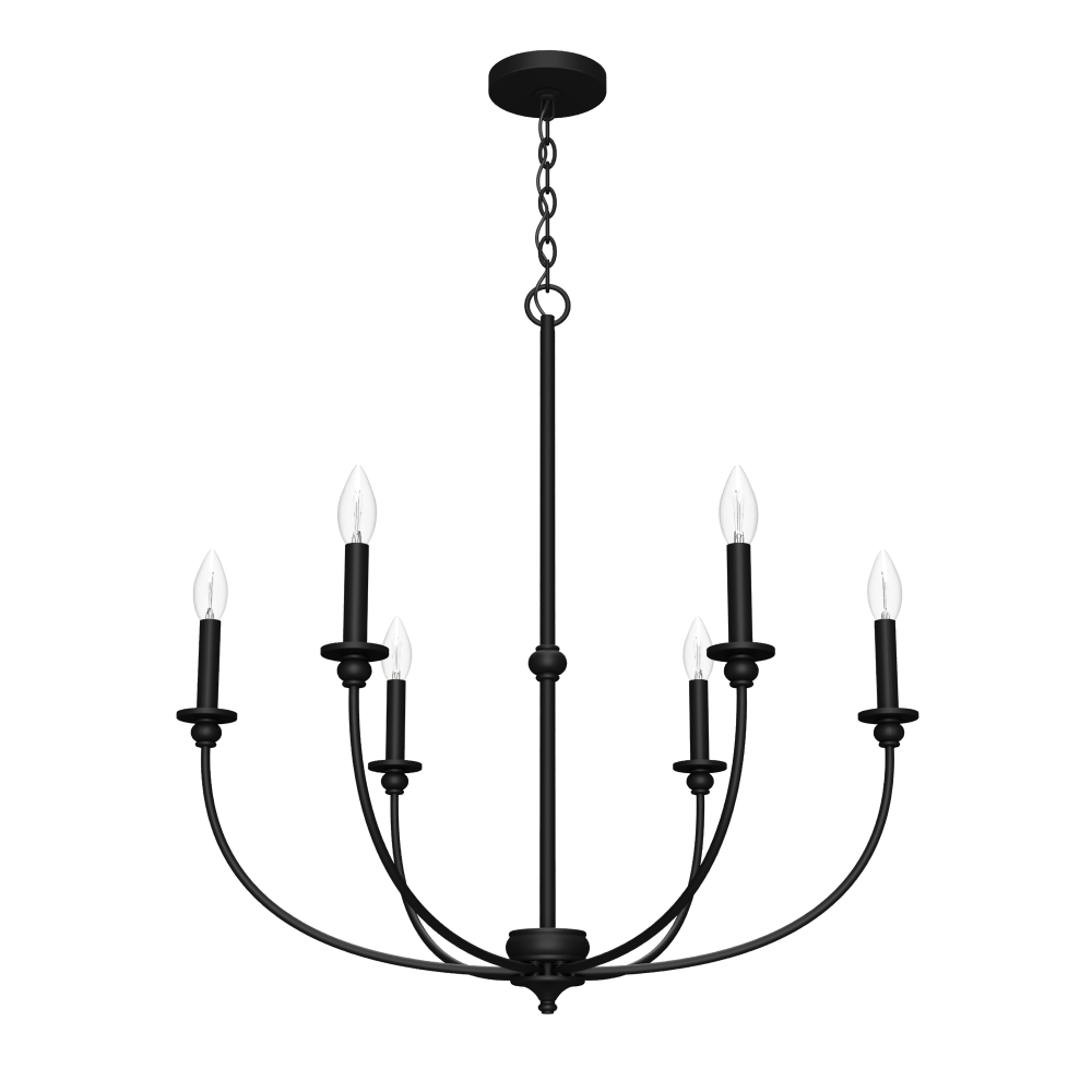 Hunter Southcrest Flat Matte Black 6 Light Chandelier Ceiling Light Fixture