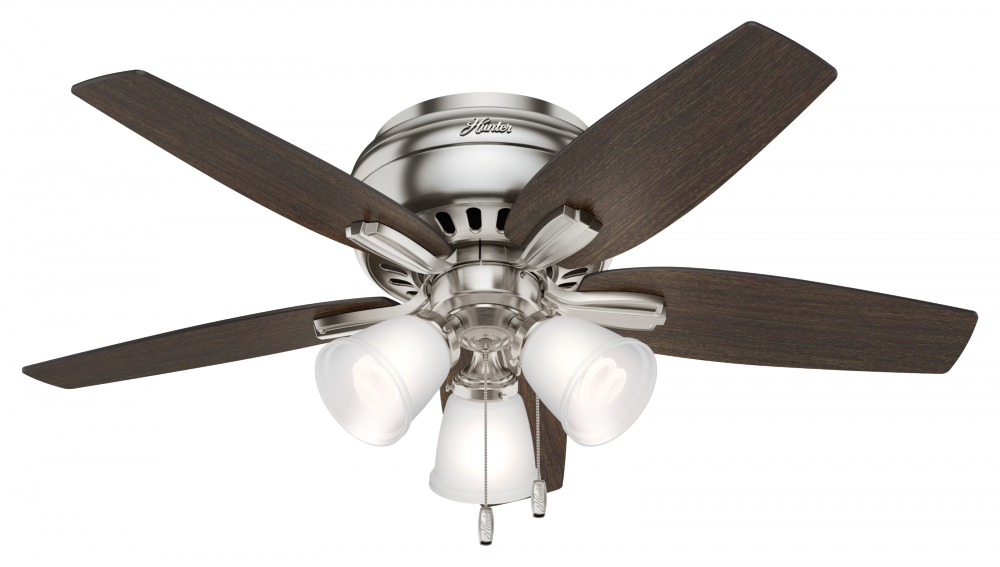 Hunter 42 inch Newsome Brushed Nickel Low Profile Ceiling Fan with LED Light Kit and Pull Chain