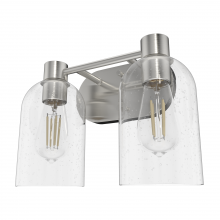 Hunter 19778 - Hunter Lochemeade Brushed Nickel with Seeded Glass 2 Light Bathroom Vanity Wall Light Fixture