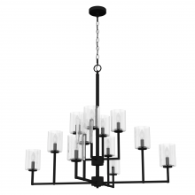 Hunter 19530 - Hunter Kerrison Natural Black Iron with Seeded Glass 12 Light Chandelier Ceiling Light Fixture