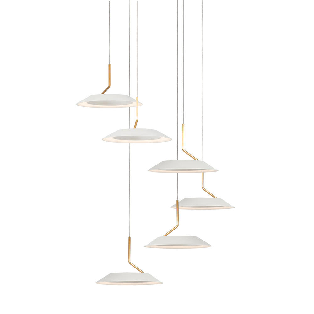 Royyo Pendant (Circular with 6 pendants), Matte White with Gold accent, Matte White Canopy