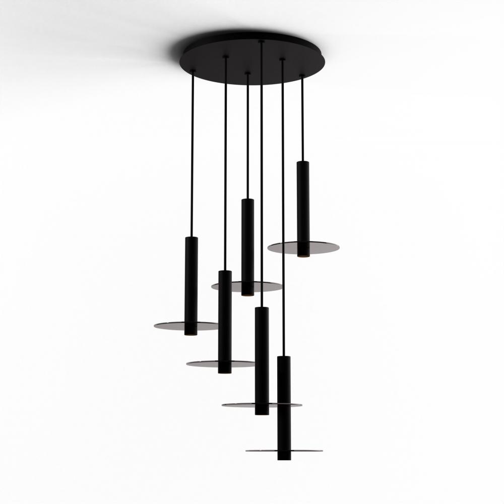 Combi Pendant 12" Circular 6 Combo Matte Black with Matte Black Canopy