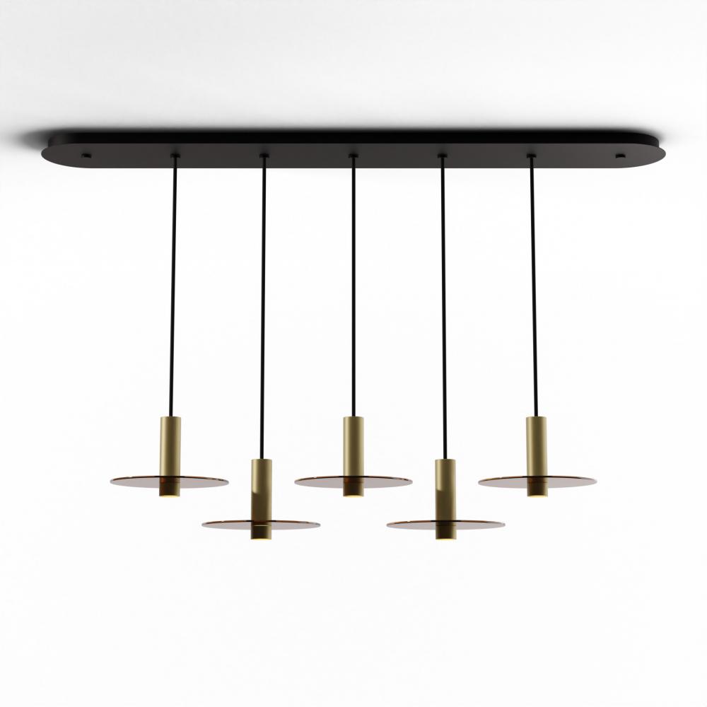 Combi Pendant 6" Linear 5 Combo Brass with Matte Black Canopy