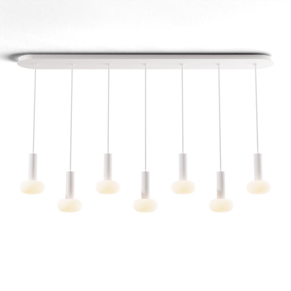 Combi Pendant 6" Linear 7 Combo Matte White with Matte White Canopy, Glass Ball attachment, Susp