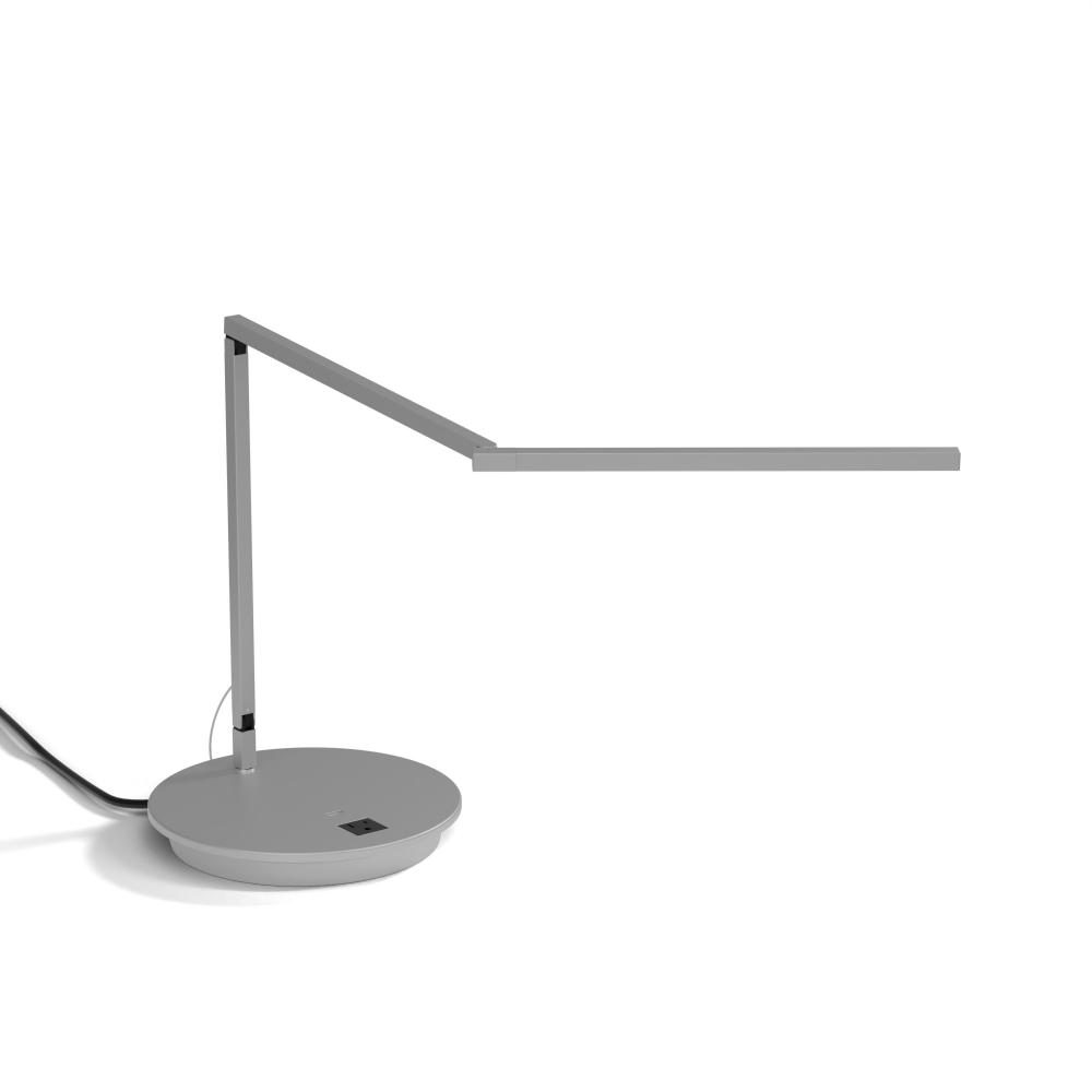 Z-Bar Mini Desk Lamp Gen 4 (Warm Light; Silver) with 9" Power Base (USB and AC outlets)