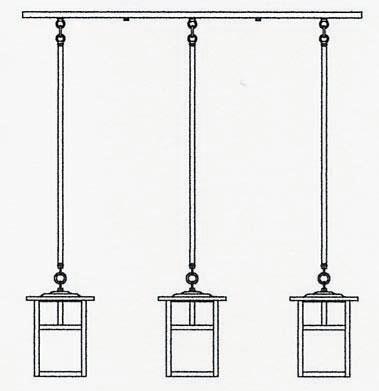 7" mission 3 light in-line chandelier with T-bar overlay