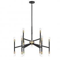 Lighting One US L1-5611-18-143 - Rossi 18-Light Chandelier in Matte Black with Warm Brass Accents