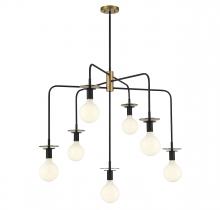 Lighting One US V6-L1-6005-7-143 - Godfrey 7-Light Chandelier in Matte Black with Warm Brass Accents